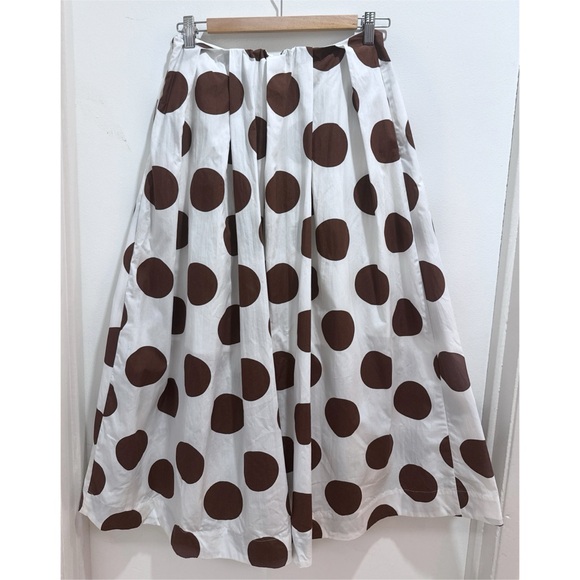 NWT Anthro Maeve Cotton Poplin Pleated Cream and Brown Polka Dot Midi Skirt XS - Picture 5 of 15